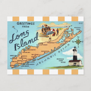 Cartão Postal do Mapa Listrado de Long Island Vint