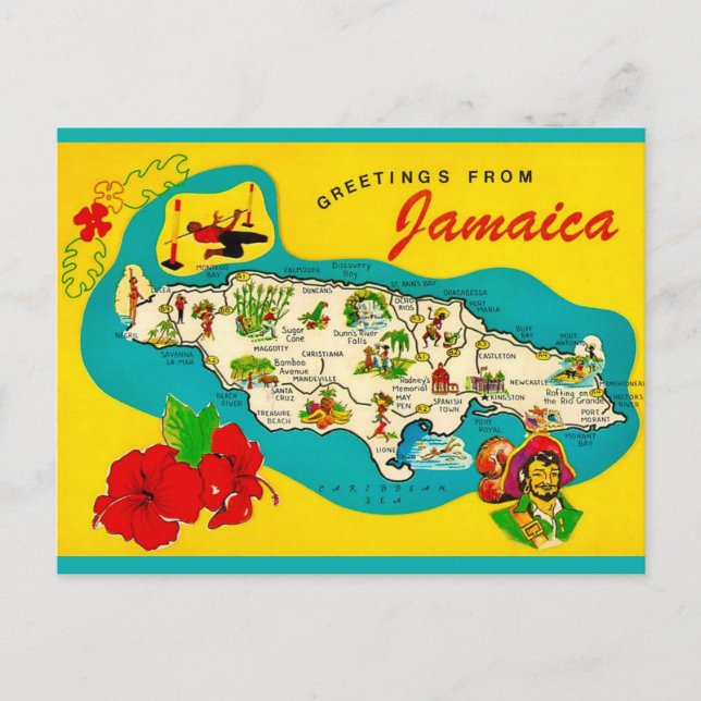 Cartão postal do mapa retrô da Jamaica (Frente)