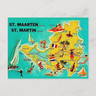 Cartão postal do mapa vintage da ilha de St Martin