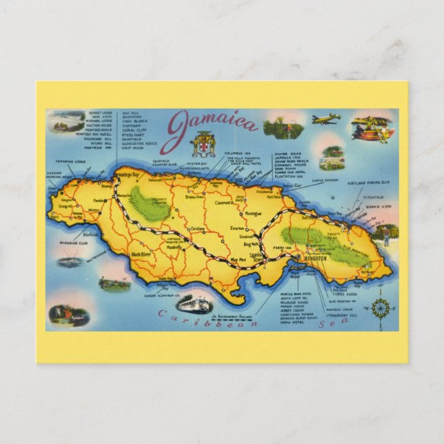 Cartão postal do mapa vintage da Jamaica (Frente)