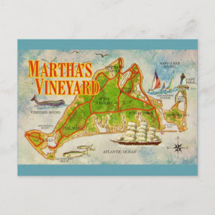 Cartão postal do mapa vintage de Martha's Vineyard