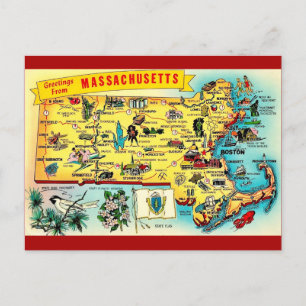 Cartão postal do mapa vintage de Massachusetts