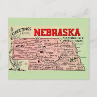 Cartão postal do mapa vintage de Nebraska