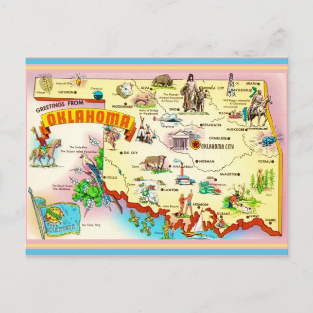 Cartão postal do mapa vintage de Oklahoma (Frente)