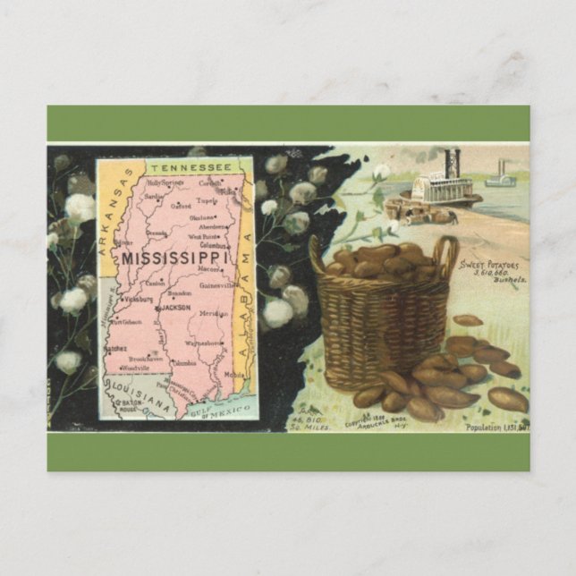 Cartão postal do mapa vintage do Mississippi (Frente)