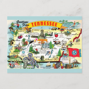 Cartão postal do mapa vintage do Tennessee