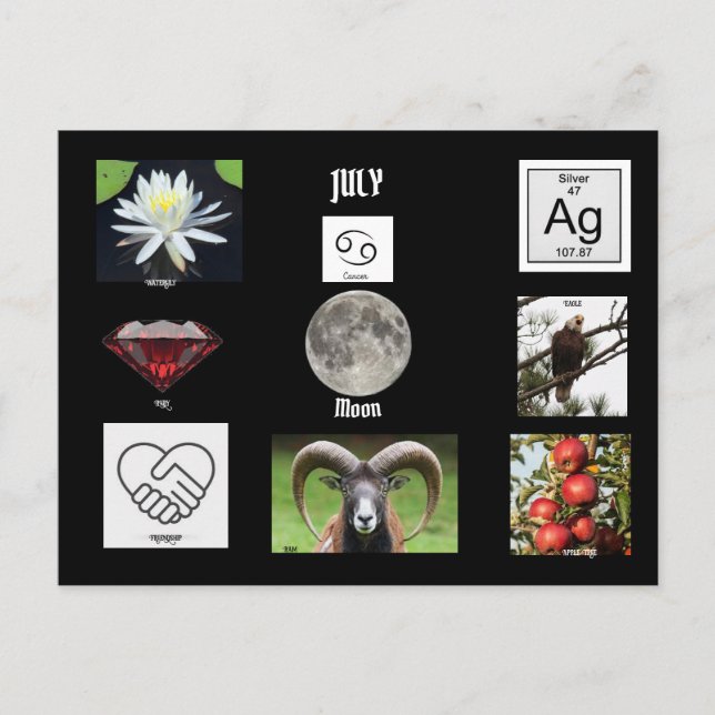 Cartão postal do mês de nascimento de Câncer de ju (Frente)