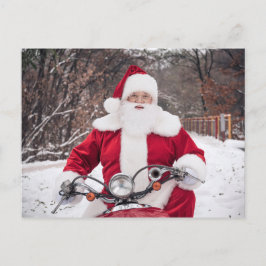 Cartão postal do Papai Noel andando de motocicleta