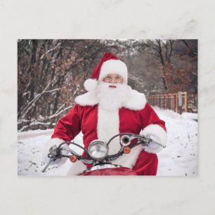 Cartão postal do Papai Noel andando de motocicleta
