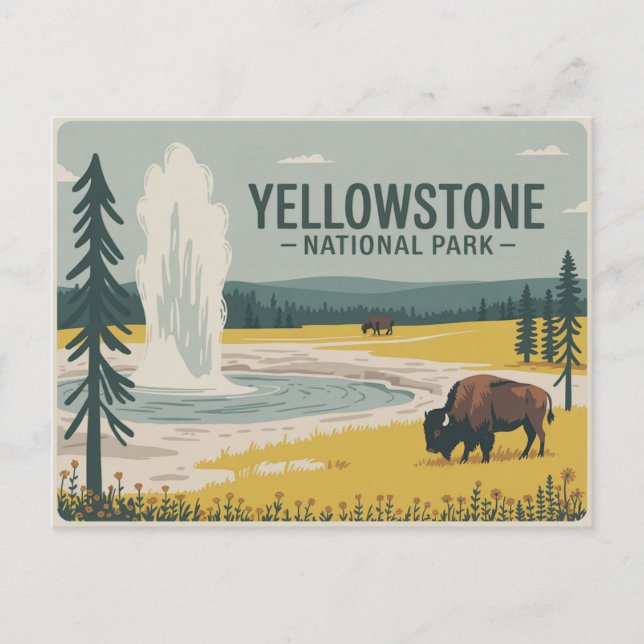 Cartão postal do Parque Nacional Yellowstone Vinta (Frente)
