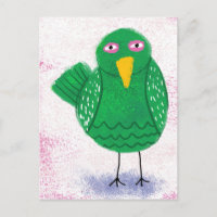 Cartão postal do passarinho verde engraçado