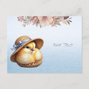 Cartão postal do pequeno pintinho com laço azul
