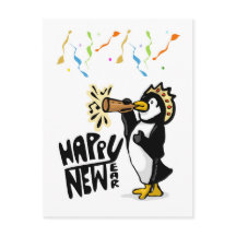Cartão Postal do Pinguim de Ano Novo Feliz