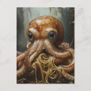 Cartão postal do polvo bobo comendo espaguete
