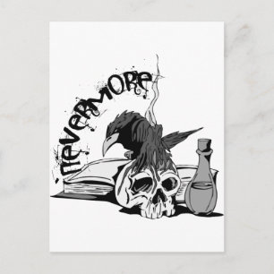 Cartão Postal Do ponto de entrada crânio & livro do corvo nunca