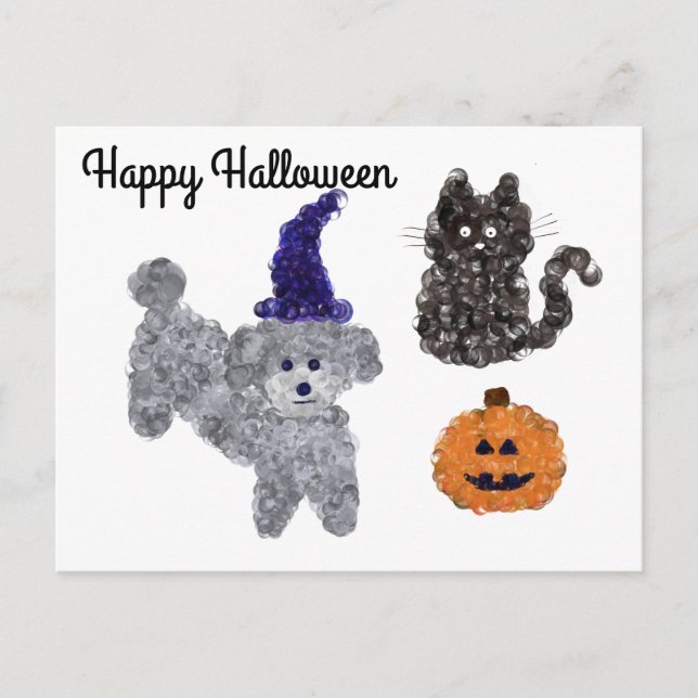 Cartão postal do Poodle Cinza de Halloween #1 (Frente)