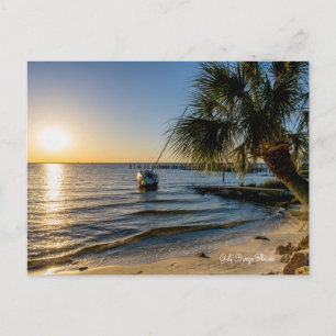 Cartão Postal do Pôr do Sol com Palmeira Inclinada