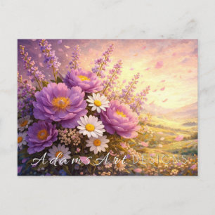 Cartão Postal do Pôr do Sol da Peônia e Flores Sil