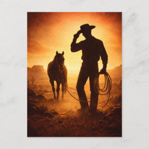 Cartão Postal do Pôr do Sol do Cowboy do Oeste