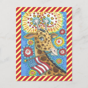 CARTÃO POSTAL DO QUARTO DE JULHO GIRAFFE E FOGOS 