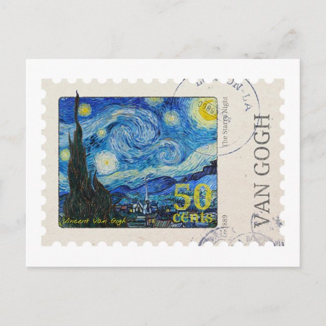 Cartão Postal do Selo da Noite Estrelada de Van Go (Frente)