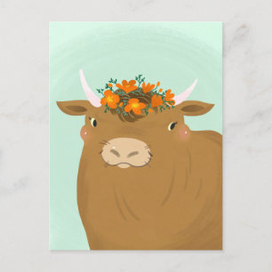 Cartão postal do Touro Marrom com Coroa de Flores