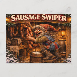 cartão postal do Yule Lad Ladrão de Salsicha