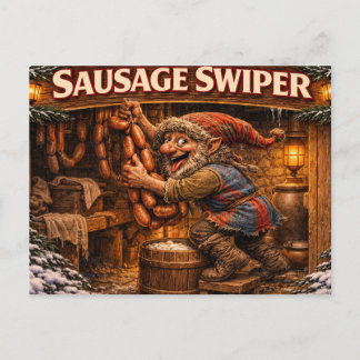 cartão postal do Yule Lad Ladrão de Salsicha