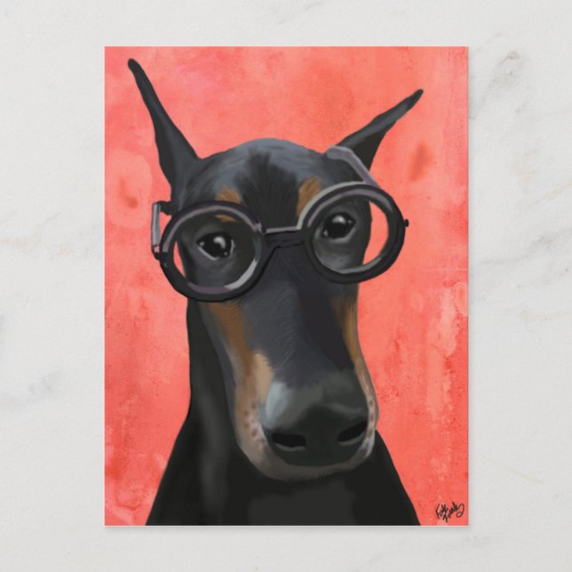 Cartão Postal Doberman Com Óculos (Frente)