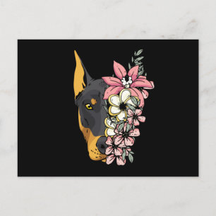 Cartão Postal Doberman Dog com Flores