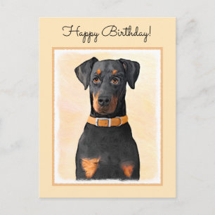 Cartão Postal Doberman Pinscher Pintura Original Descortada