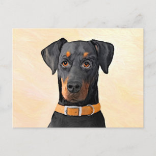 Cartão Postal Doberman Pinscher Pintura Original Descortada