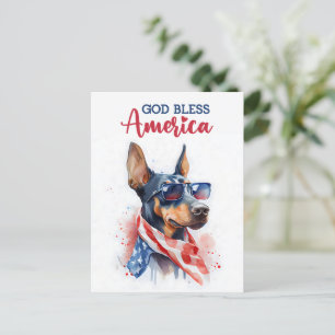 Cartão Postal Dobermann Patriótico, Deus Abençoe a América Cartã