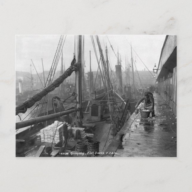 Cartão Postal Docas dos peixes, Grimsby, início do século XX (Frente)