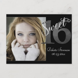 Cartão Postal Doce 16 | Cinza Grunge Faux Silver Glitter Foto