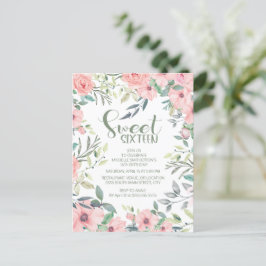 Cartão Postal Doce 16 Flores Rosa Bege Folhas Verde Sage