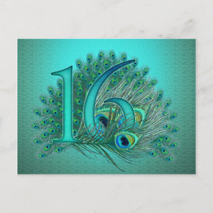Cartão Postal Doce 16 modelo de penas de pavão elegante