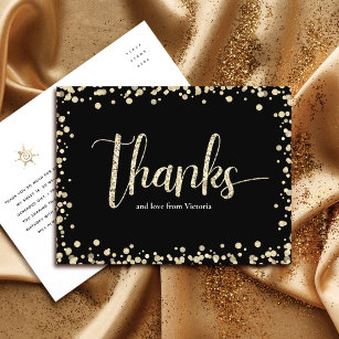 Cartão Postal Doce 16 Negra Dourada Glitter Aniversário Obrigado