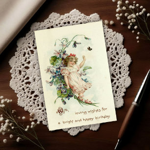 Cartão Postal Doce Aniversário de Menina Floral Vintage 1908
