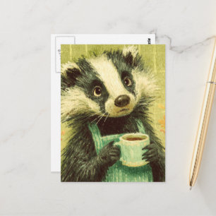 Cartão Postal Doce Badger com uma taça de café