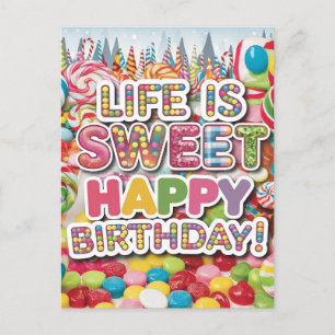 Cartão Postal Doce Candyland Birthday Design - Divertido e Color