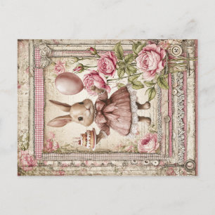 Cartão Postal Doce coelhinho rosa de aniversário 
