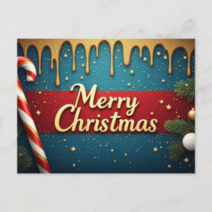 Cartão Postal Doce de Natal Cana de Açúcar Azul Vermelho