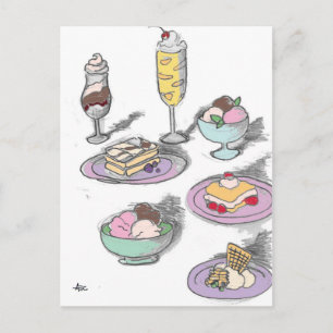 Cartão Postal Doce Desserts De Sorvete Retro Francês