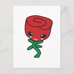 Cartão Postal doce e feliz personagem de desenho animado rosa ve