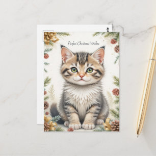 Cartão Postal Doce Floral de Natal Kitten Pastel Cute
