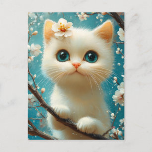 Cartão Postal Doce Gatinho Florido com Olhos Azuis