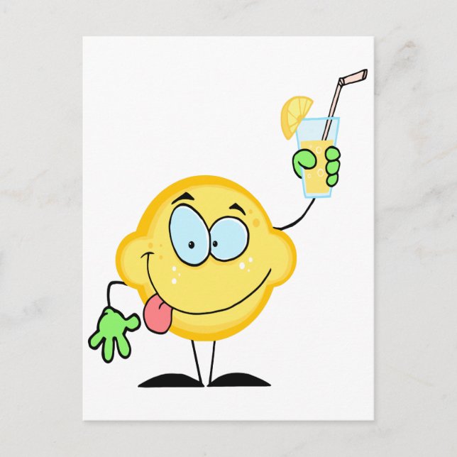 Cartão Postal doce limão de desenho animado bebendo limonada (Frente)