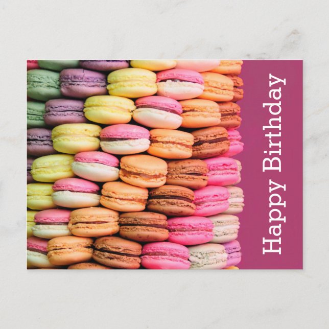 Cartão Postal Doce Macarons Feliz Aniversário (Frente)