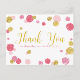 Cartão Postal Doce Obrigada Pink Gold Bolinhas Chuveirinho